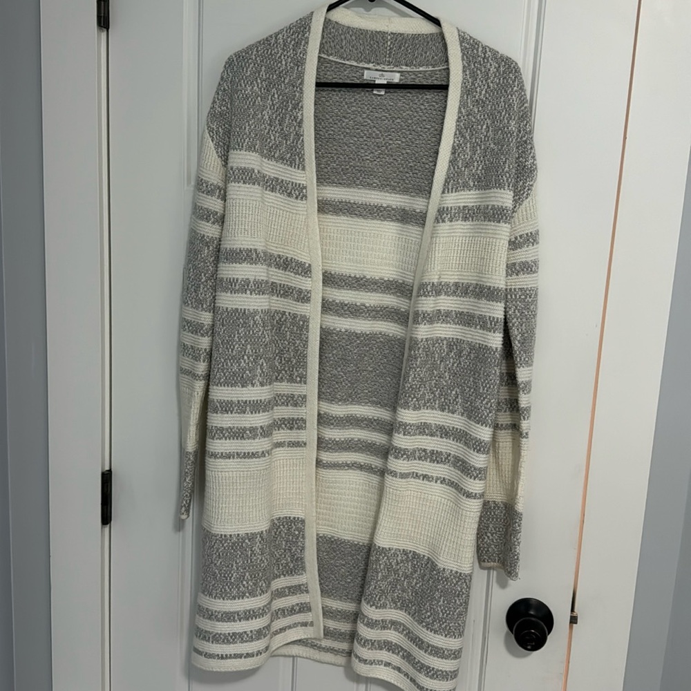 Long gray and cream stripe cardigan